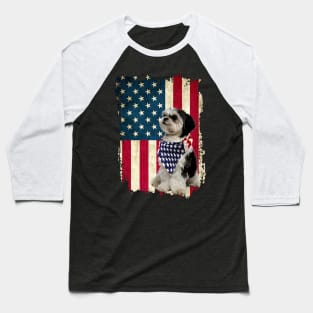 American Shih Tzu Bandana US Flag 4th Of July Baseball T-Shirt